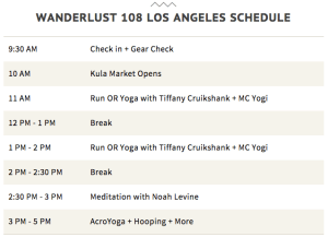 Complete schedule for Wanderlust 108. Image from http://tinyurl.com/k5eofkc